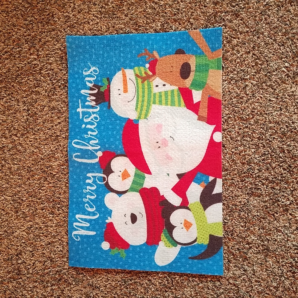 NEW! Welcome mat. "Merry Christmas" with holiday friends.